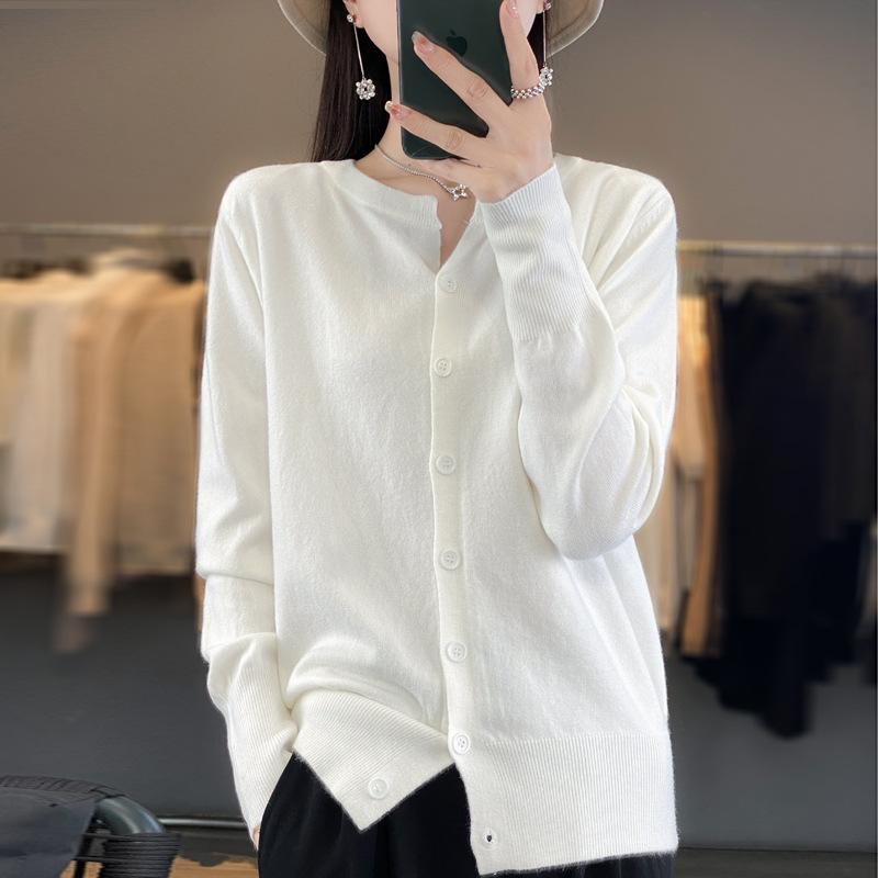 Maglione corto con stile alla moda ed elegante, camicetta esterna larga, cardigan lavorato a maglia a maniche lunghe da donna, primavera e autunno