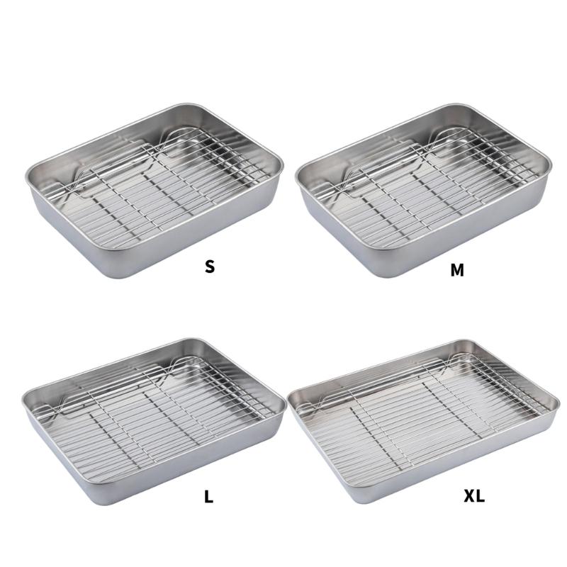 Stainless Steel Roasting Baking Pan And Wire Rack Set For Uniform Cooking Durable Rusts Resistant Easy To Clean Surfaces
