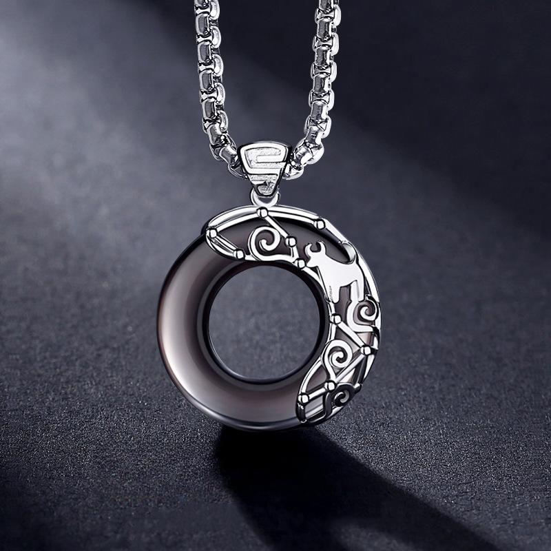 Constellation Couple Necklace for Men and Women, Hip-hop Obsidian Pendant Collarbone Chain Neck Chain