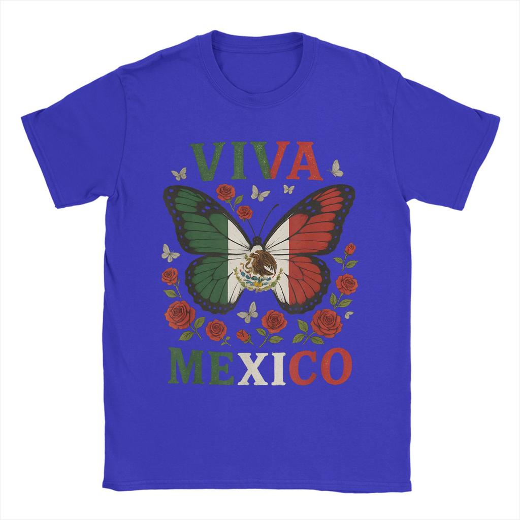 Men's T-Shirt Viva Mexico Butterfly Funny Pure Cotton Tee Shirt Short Sleeve  T Shirts O Neck Clothes 4XL 5XL