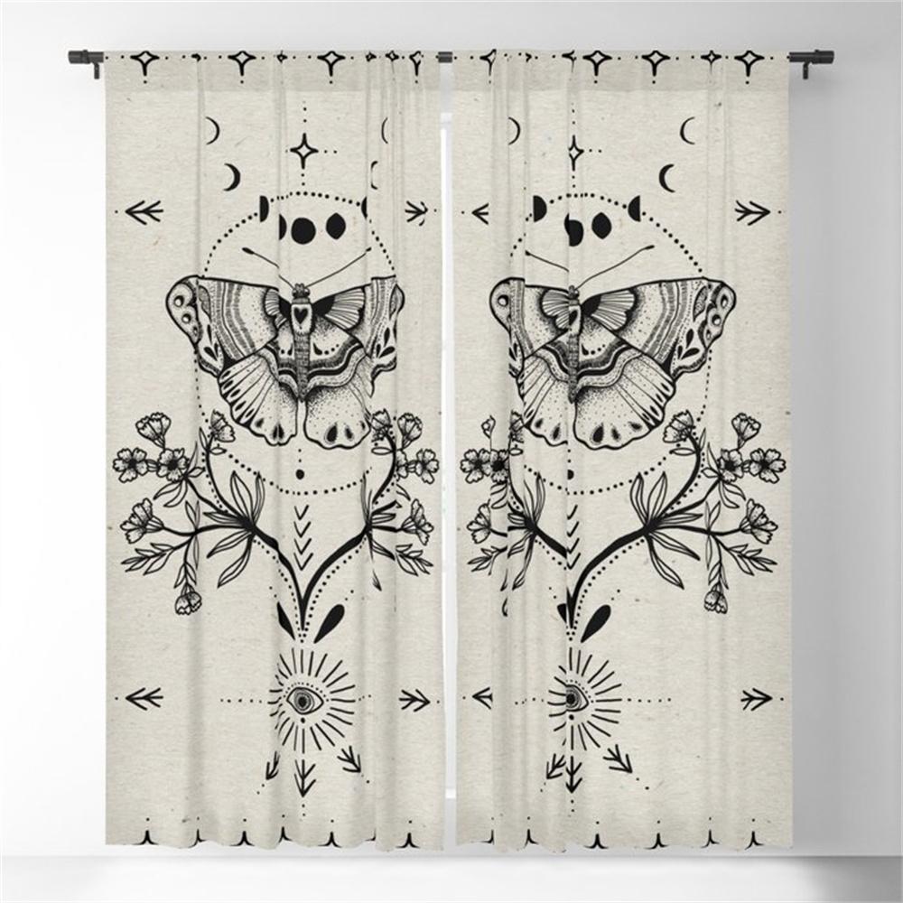 Abstrakte Vintage Retro Blomster Blomsterfugler Tynne Vindusgardiner for Barnerom Stue Kjøkken Dør Hjemmedekor 2 stk.