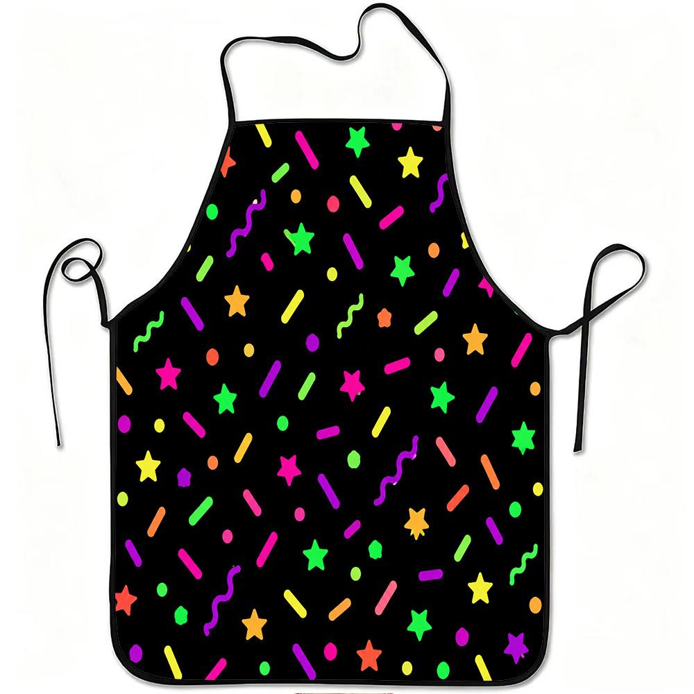 1pc Neon Stars and Confetti Pattern Print Apron, Durable and Easy To Clean, Adjustable Waistband, Polyester Material, for Kitchen Cooking, Gardening,