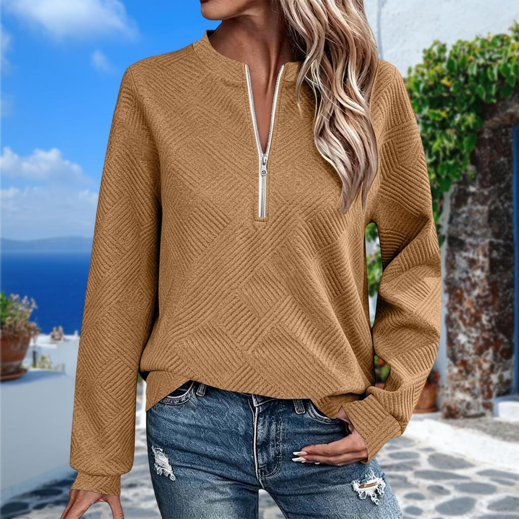 Women's Casual Long Sleeve Half Zip Stand Collar Sweatshirt Top