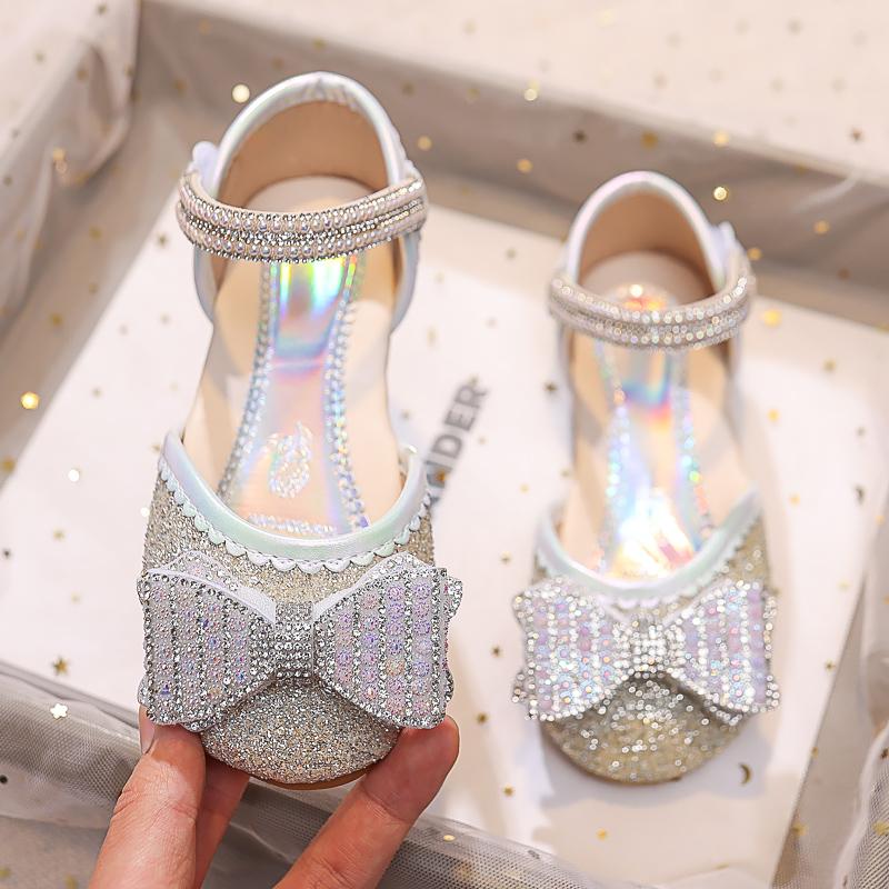 Kindersandalen für Mädchen Strass Schleife Zehen umwickelt Prinzessin Mary Janes für Party Hochzeit Shows Kindermode Schuhe 2024 Neu