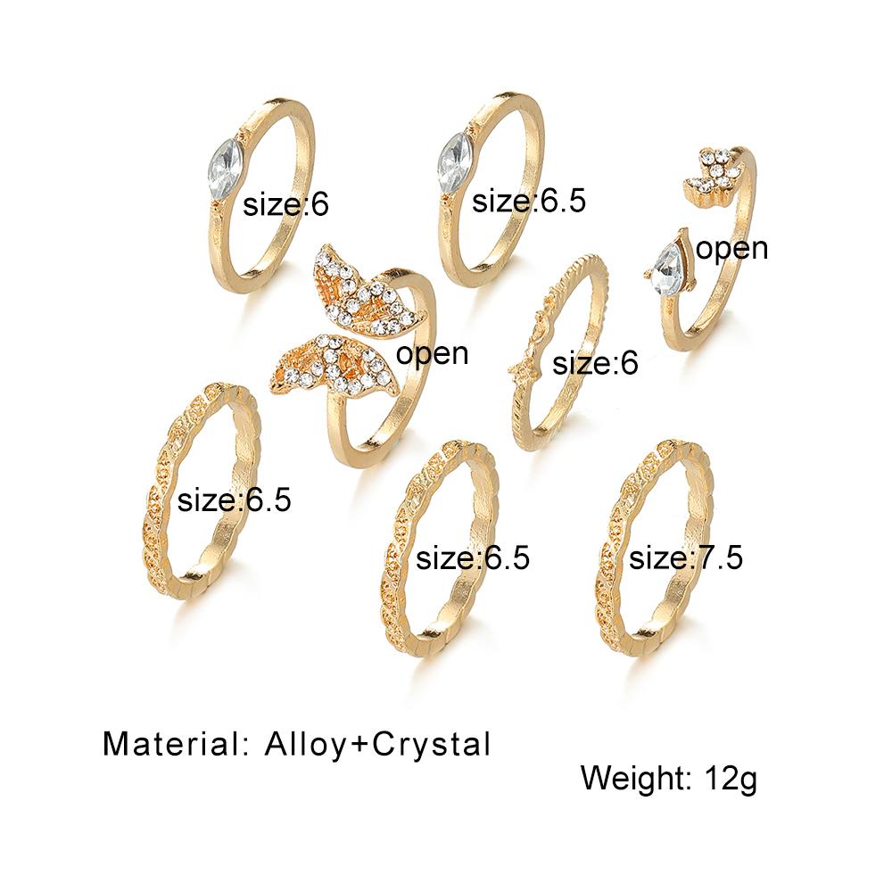Luxury Diamond Butterfly Carving Jewelry Temperament Elegant Woman Versatile Charm Open Ring Set