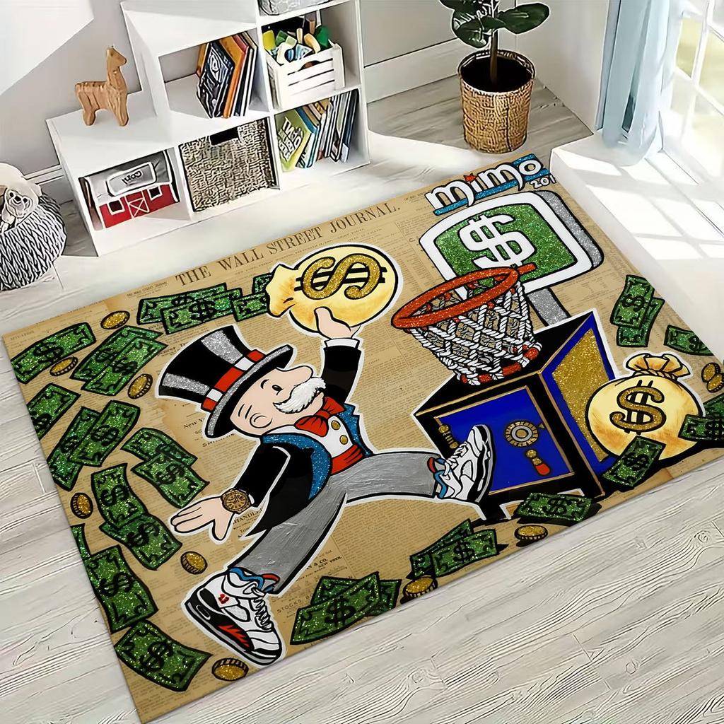 Rich Cartoon Monopoly Dollar Game Money Rug for Bedroom Living Room Sofa Home Doormat Decor,Large Kids Play Non-slip Floor Mat