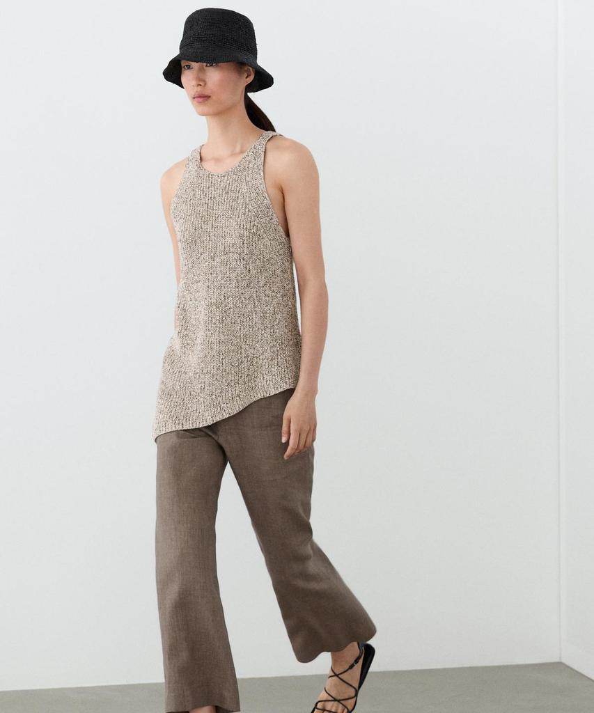 Masimodutti Linen Crop Kick Flare Pants