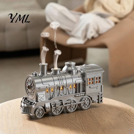Retro Train Humidifier for Bedroom Vintage Steam Aroma Diffuser, 300ml Ultrasonic Cool Mist with Dual Quiet Humidifiers Baby Room LED Lights,