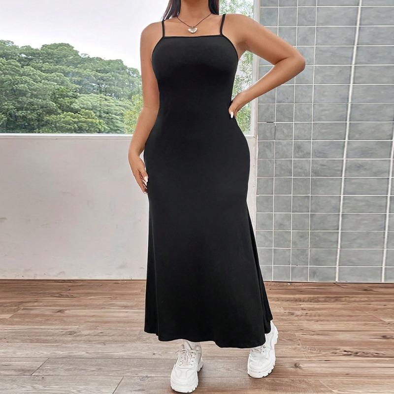 Summer Womens Sexy Fishtail Halter Long Dress Plus Size Package Hip Slim Dress Casual Temperament Fashion Black Dress for Lady