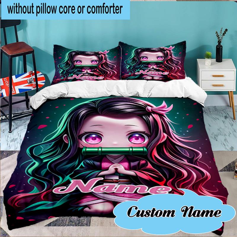 Custom Name 3PCS Anime Demon Bedding Set Including 1pc Duvet Cover And 2pcs Pillowcases for Bedroom, Dormitory Gift Home Decor