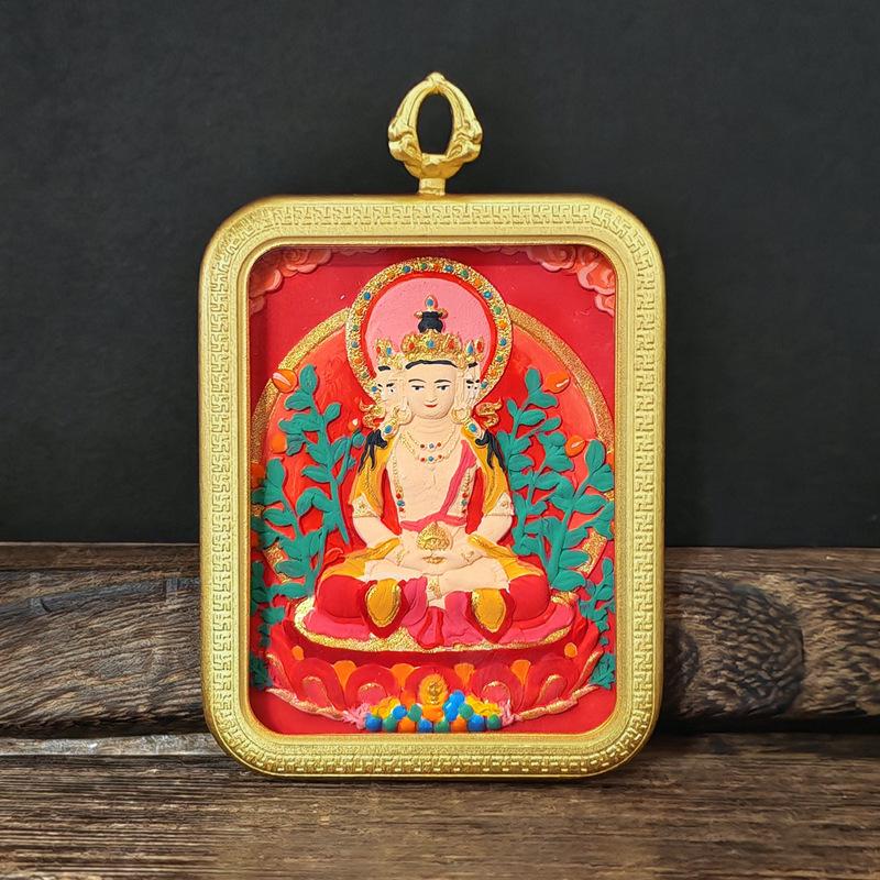 Tibetisches Grünes Tara & Gelbes Jambhala Amulett: Titanstahl Medizin Buddha Anhänger
