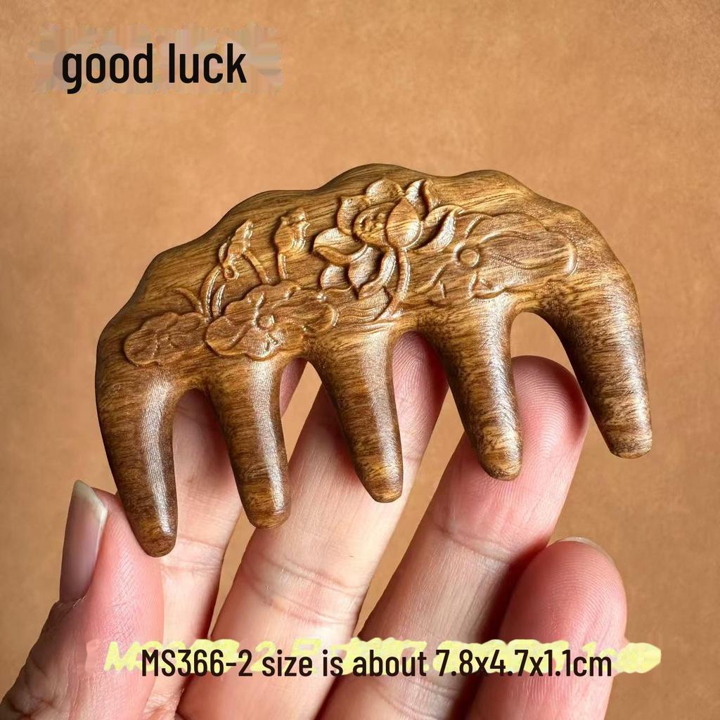 Green Sandalwood Carved Portable Scalp Massage Comb for Women