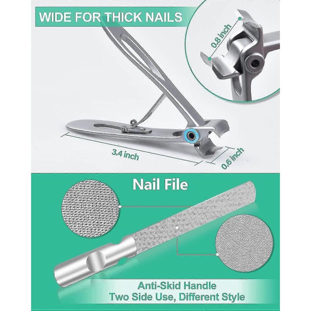 Zehennagelknipser für dicke Nägel und eingewachsene Nägel für Senioren - Edelstahl-Nagelknipser mit weichem Griff und Nagelfeile