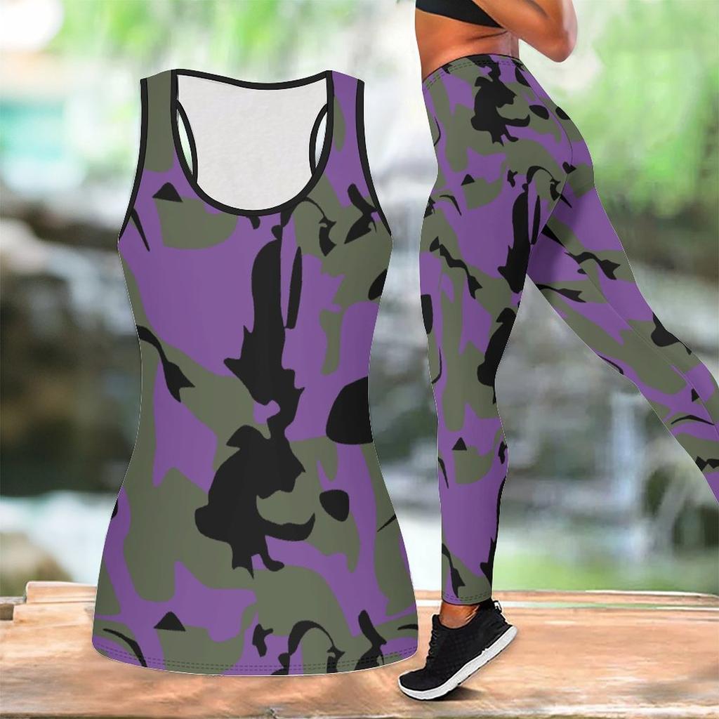 Completo Yoga da Donna con Stampa Geometrica e Graffiti Moda Leggings Allenamento Fitness Sportivo Set Yoga Casual Tuta Sportiva