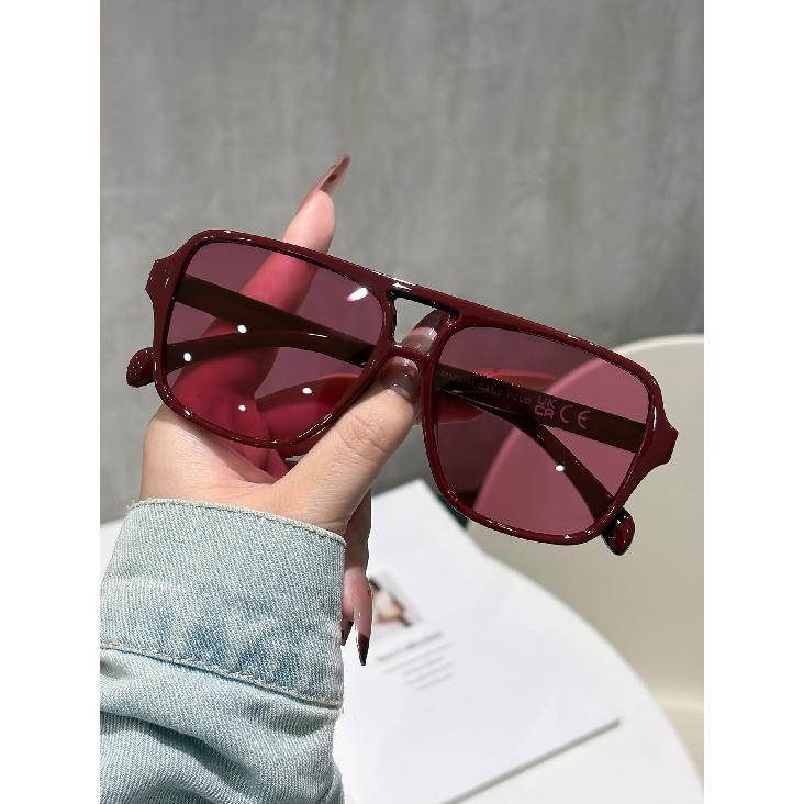 Large Frame Double Bridge Sunglasses For Men, New Fashionable Retro Square Style, Versatile Street Style Sunglasses For Women