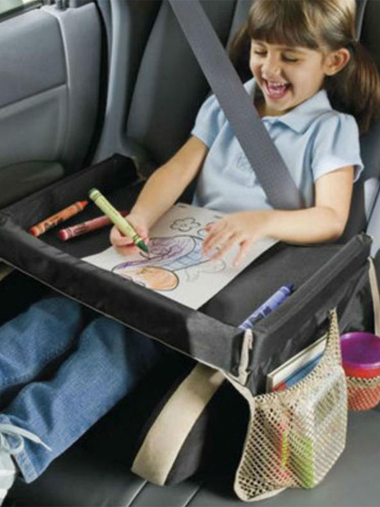 Car Seat Tray For Kids Foldable Multiple Pockets Waterproof Car Table Portable Large Capacity Table For Dining Drawing Car