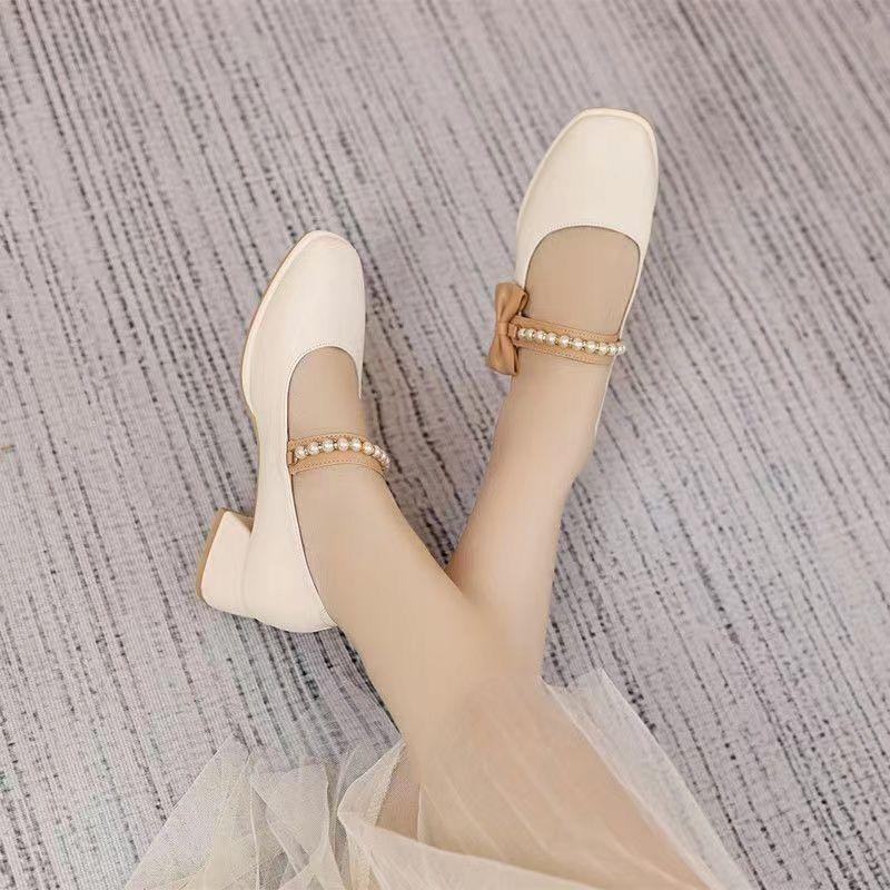 High Heels Women'S Thick Heel With Skirt Cheongsam New Chinese Leather Shoes Square Head French Mary Jane Shoes