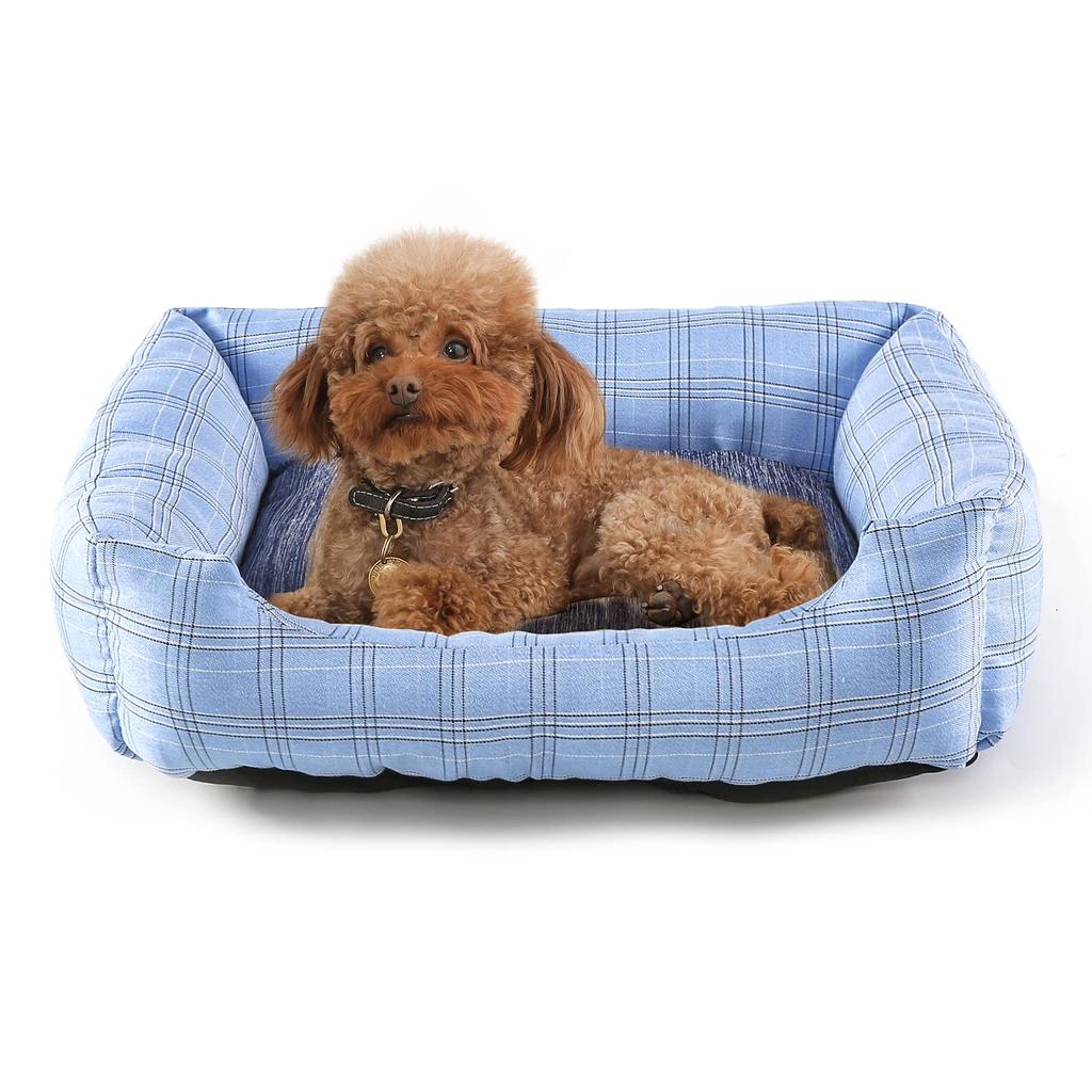 Cooling Pet Bed for Cats and Pet Summer Pet Pet Mat for Dogs and Checkered Approximately Blue Peto-Raifu Dogs, Cushion, Sofa, Cool-to-the-Touch
