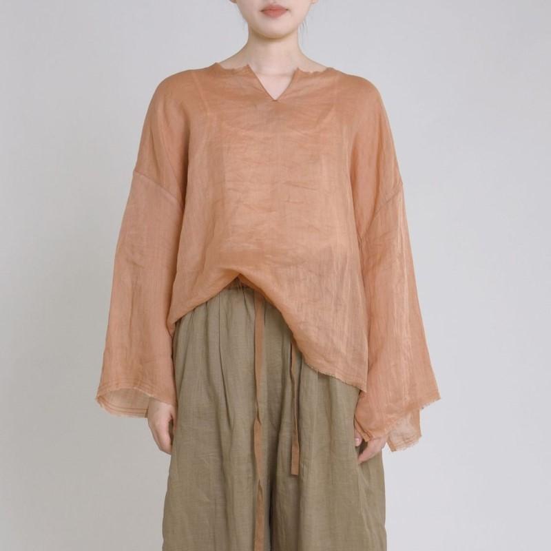 Johnature Women Summer T-shirt V-Neck Long Sleeve Solid Color Tees Ramie High Quality Loose Women Vintage T-Shirts