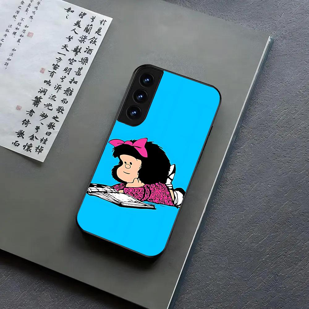 Cute Mafalda Cartoon Phone Case For Samsung S24, S25 22,30,,Note20,Ultra,Lite,Ultra,5G,Plus,FE Black Cover