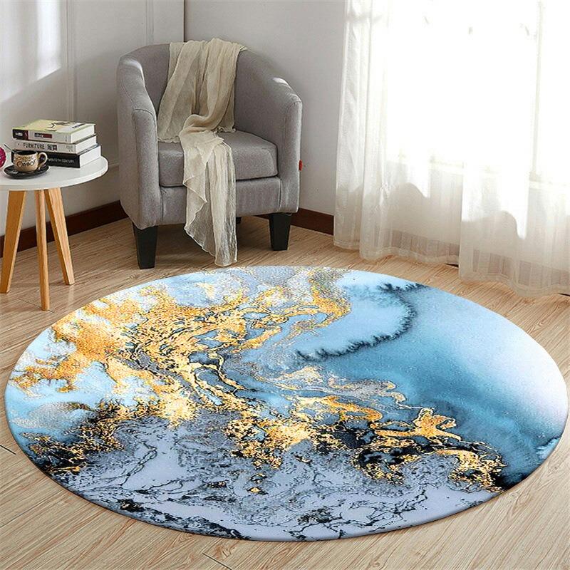 Round Area Rug Artistic Abstract Marble Geometric Landscape Print Carpet Soft Floor Mat For Living Room Bedroom Home Decor