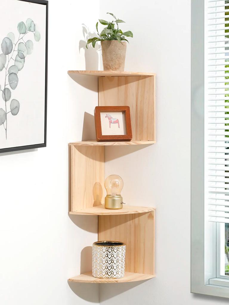 5-Layers Wooden Corner Shelf Display Stand Organizers Storage Floating Bookshelf Plant Holder Home Appliance Kitchen Accessories