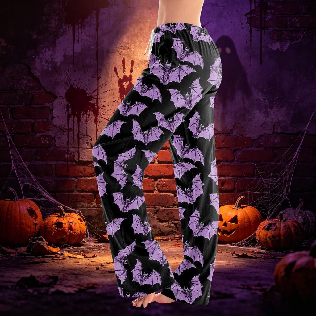 Women's Drawstring Lounge Pants Halloween Print Casual Full Length Soft Fabric Elastic Waistband Relaxed Fit Trousers