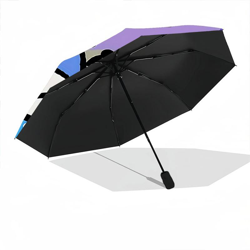 1pc Automatic Opening/Closing Umbrella with Cute Cartoon Print - Portable Three-Fold Design, 8-Bone Iron Frame Outdoor Umbrella, Ideal Gift for Fans,