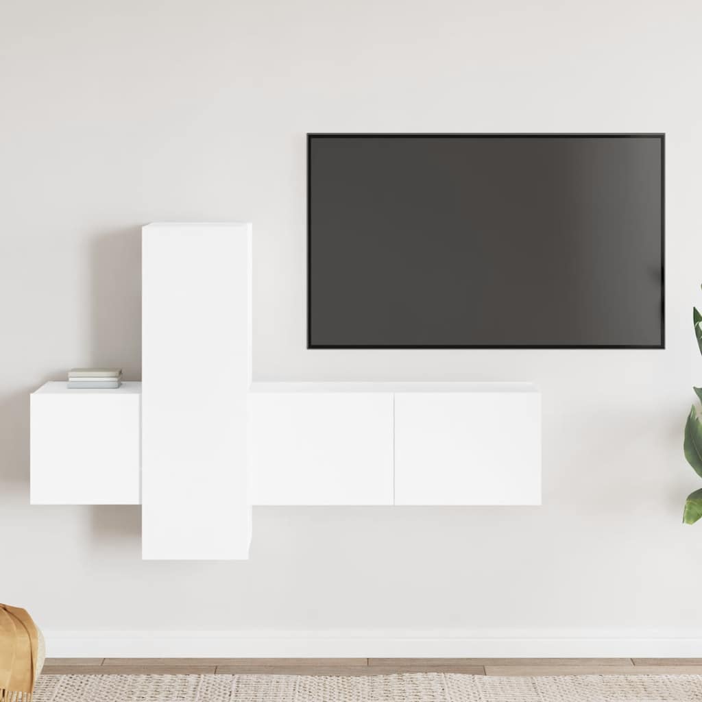 Vidaxl 3-Cz. TV Cabinet Set, White, Wood-Based Material