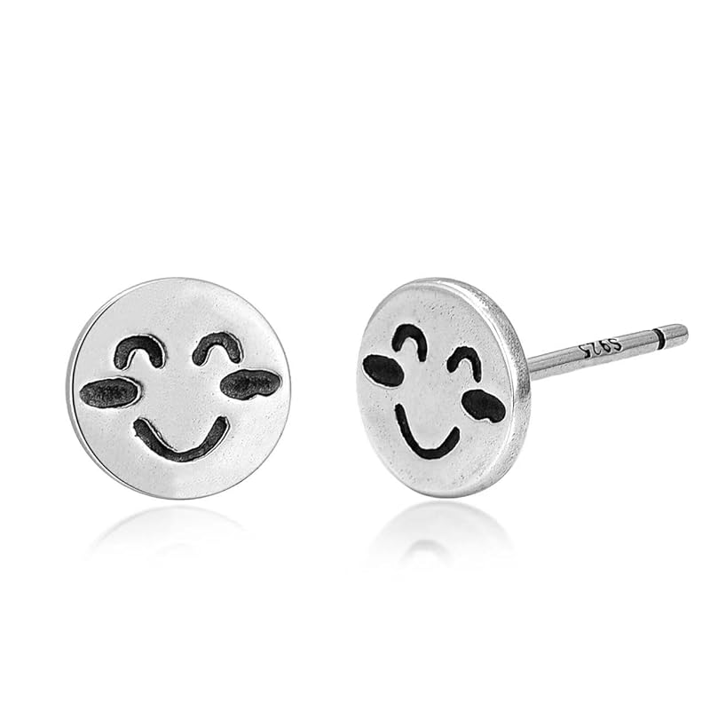 

Immobird ladies earrings interesting silver 925 Compatible with metal allergies Emoticons for both ears woman cute simple small everyday use birthday