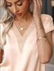 2026 Elegant Lace V-neck Solid Color Short Sleeve Women's T-shirt