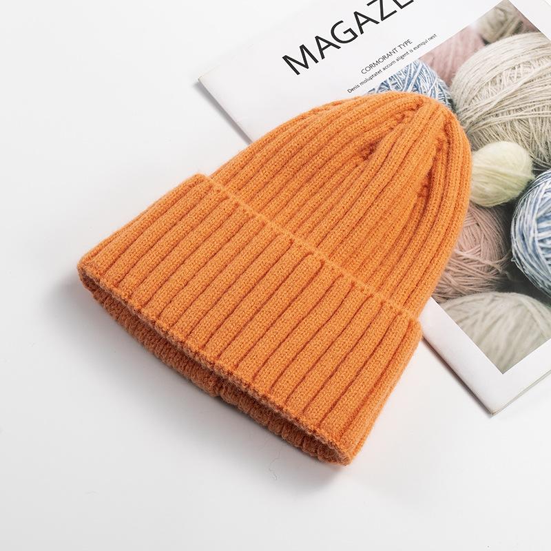 Autumn Winter Knitted Hat Women's Fashion Cotton Cashmere Korean Edition Warm Knitted Hat Solid Color Flanged Men's Hoodie Customized Trendy