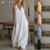Fashion Summer Spring Solid Color Print Sleeveless V-Neck Casual Dresses