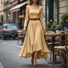 Women Casual Square Collar Elegant Long Sleeve Dress