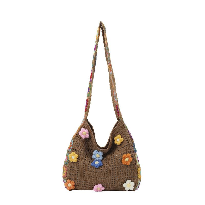 Boho Stijl Handgemaakte Strandtas Met Bloemenversiering Voor Dagelijks Gebruik