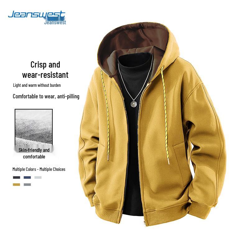 JEANSWEST Men's Autumn/Winter Heavyweight Cotton Blend Hooded Cardigan Sweatshirt
