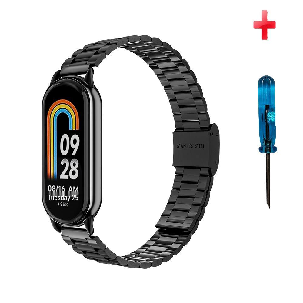 Stainless Steel Strap for Xiaomi Band 8/9/10 NFC - Metal Bamboo Three-Bead Buckle