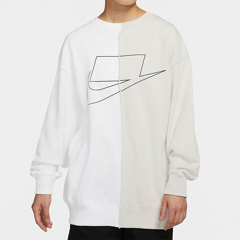 Nike Crew Neck Pullover Sweatshirt With Back Zipper Women Sweatshirts White Gray CZ1431-072