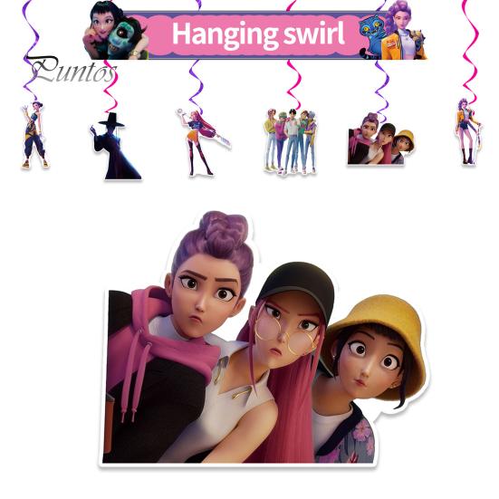Birthday Flag Cake Topper Demon Hunters Decorations Set Anime Theme Happy Party Girls Supplies with Banner Toppers Backdrop for Kids Fans Premium