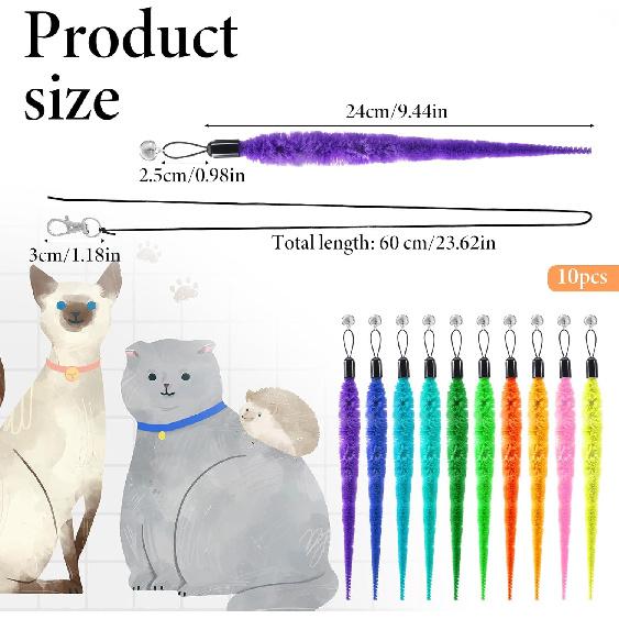 10PCS Cat Worm Toy, Replacement Cat Worm Toy Refills with Black String Cats Wand Attachments Worms Toys for Indoor Cats Kitten