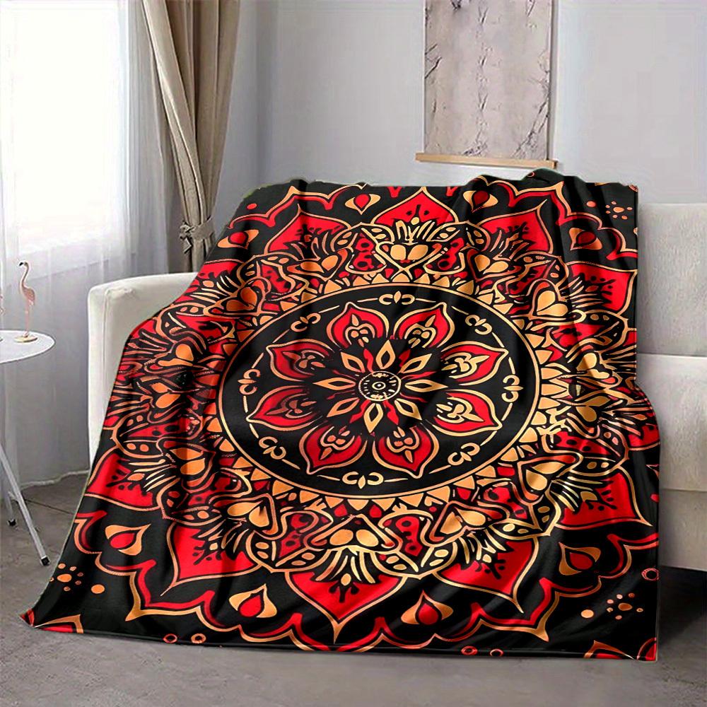 1pc Mandala Pattern Print Blanket  Lightweight Flannel Throw Blanket For Sofa, Bed, Living Room Office, Outdoor Travel, Camping, Soft All-Season Throw