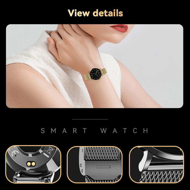 SACOSDING Mini Ultra Thin Fashion Ladies Smart Watch AMOLED Screen Health Monitor Wristwatch Fitness Tracker Women Ladies Smartwatch
