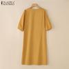 ZANZEA Women Casual V-Neck Loose Summer Half Sleeve Dress