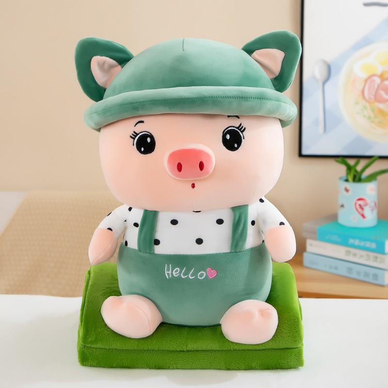 Strawberry Hugging Pig & Little Bear Plush Toy Blanket – Dual-use Nap & Travel Comfort for Kids