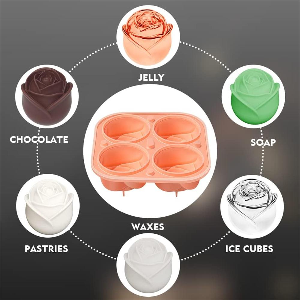 3D Rose Ice Molds ,Flower Shape Ice,Silicone Rubber Fun Ice Ball Molds Maker for Juice Whiskey Chilling Cocktails,Ice Cube Trays