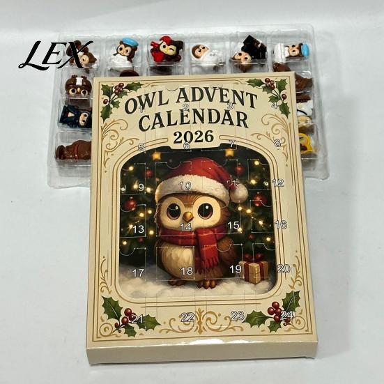 Decorative PVC Miniatures 2026 Owl/Dog Advent Calendar, 24 Days Christmas Countdown with Mini Animal Theme Surprise Figurine Ornaments, Collectible