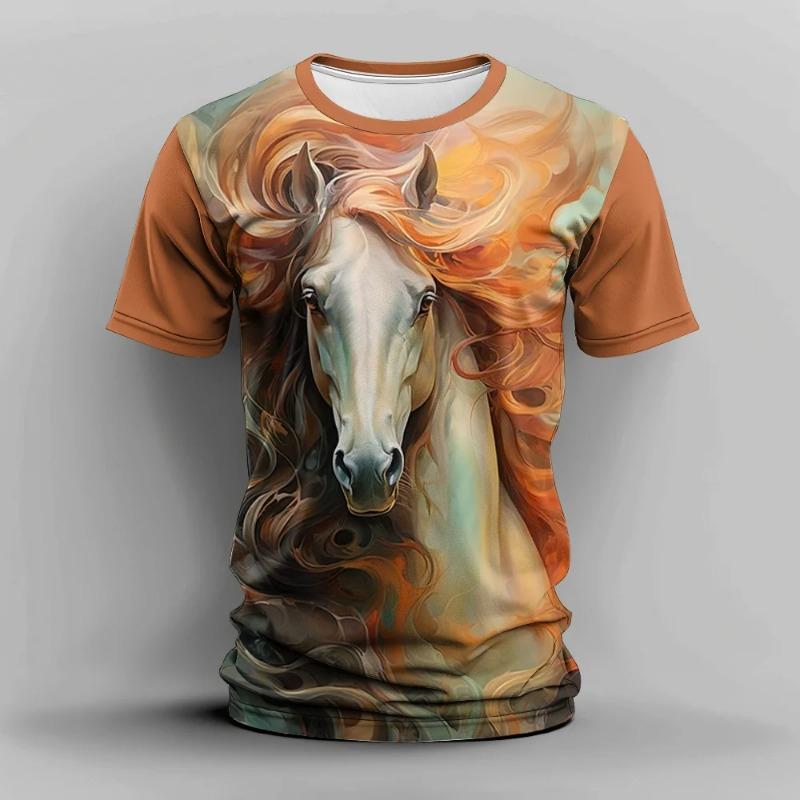 

Horse Print Men s Clothing Casual O-Neck Short Sleeve Tee Oversized T-shirt Animal Mens Clothing Fashion 3D Print T shirt Men 6XL