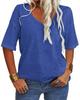 Womens Summer V Neck Half Sleeve Tunic Top Solid Loose Casual Basic T Shirt Blouse