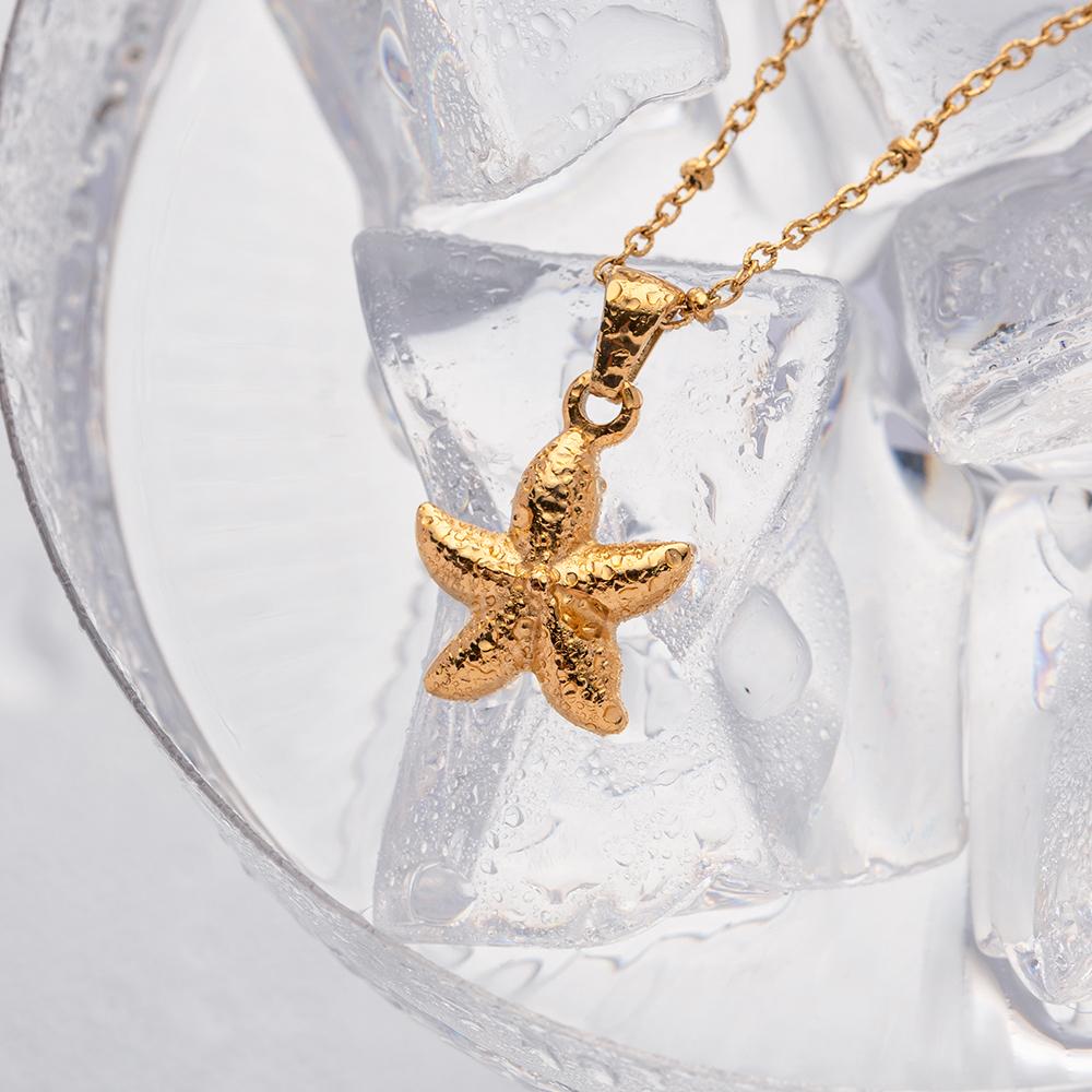Yori Starfish Shell Pendant Necklace for Women Seaside Holiday Elegant Waterproof Stainless Steel Jewelry Gift New 2024