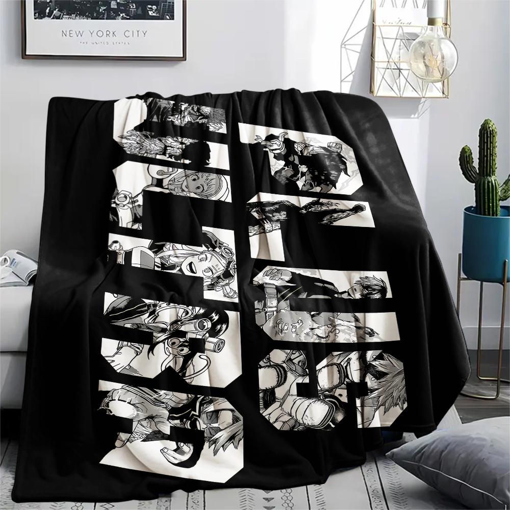My Hero Academia Black & White pattern Flannel Blanket, High quality Comfortable for All Seasons, Home Decor, Warmth and Comfort, Perfect for Gifts.